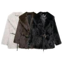 TRAFZA-abrigo de manga larga con cuello vuelto para mujer, ropa de abrigo gruesa y cálida con cinturón, Estilo Vintage, a la moda, para invierno, 2024 - details 1