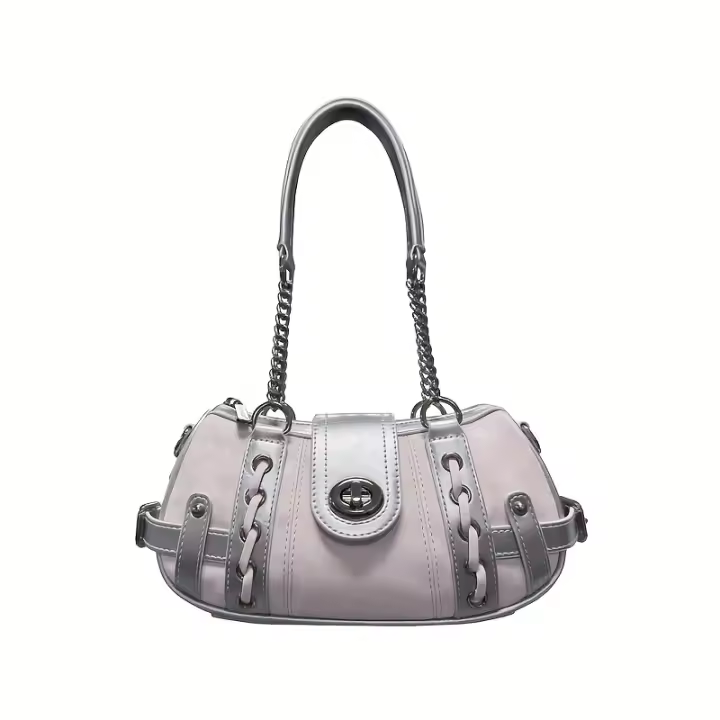 Bolso cruzado Y2K para mujer Correa de cadena ajustable, gran capacidad, cerradura con cremallera, rosa brillante para cada día, fiestas, viajes Bolso de hombro retro chic de los '90s - 1