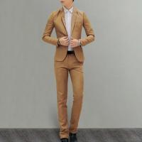 Conjunto de Traje de Negocios para Hombres de Talla Delgada 2Pcs con Blazer de Manga Larga y Traje Largo Color Sólido Estilo Primavera Otoño - details 1