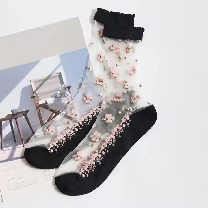 Calcetines tobilleros con lazo de seda de vidrio fino Jacquard de ocio transparente calcetines cortos calcetines de cristal - 1