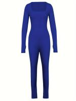 Mono informal de manga larga con cuello cuadrado, traje de yoga sin costuras, traje de fitness, 1 pieza - details 3