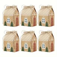 Cajas de Regalo de dulces de Papel kraft de Navidad con cuerdas, bolsas de regalo de fiesta de Casa de dibujos animados, 12 - details 0