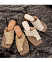 Sandalias Platas Retro Francesas con Punta Tejida Zapatillas de Moda para Mujeres 2025 - details 0