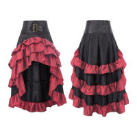 Falda de encaje Retro Steampunk para mujer, vestido Midi asimétrico, largo, Irregular, gótico, Victoriano, ribete con volantes, banquete - details 2