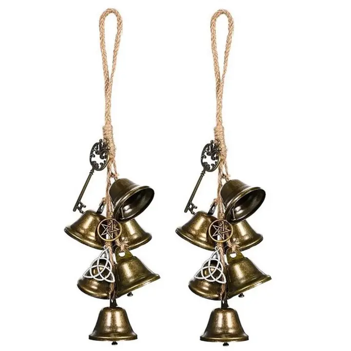 Campana de viento de bruja para colgar en la puerta, campanilla de brujería, campanas de Brujas, campanas de templo, viento Retro, 2 piezas - 1