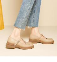 Nuevo Xiaoxiangfeng boca poco profunda T cinturón suela gruesa tacón medio zapatos pequeños de cuero casual zapatos de mujer - details 4