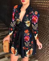 2024 nuevo vestido de Otoño/Invierno para mujer, moda de Amazon, vestido estampado atado de manga larga con cuello en V, estilo transfronterizo europeo americano - details 6