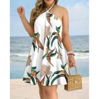 Vestido halter con estampado tropical, espalda descubierta, estilo vacacional para primavera y verano, ropa de mujer. - details 3