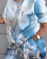 Conjunto de dos piezas estampado de manga corta para mujer, primavera verano - details 22
