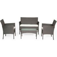 Muebles de jardín de Resina Trenzada Negra - 4 Asientos: 1 sofá, 2 sillones, 1 Mesa de Centro - Cojines Beige con - details 18