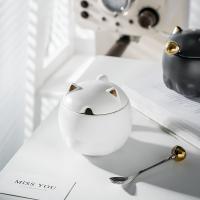 Taza de cerámica de gato de dibujos animados de alto valor con tapa cuchara alivio taza creativa negra taza de agua de pareja personalizada - details 3