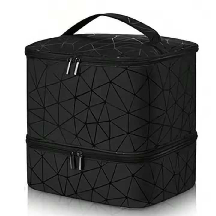 Organizador de uñas de cuero PU, Rhombus a Cuadros, Kit de uñas de Doble Capa, estuche de Transporte, Gran capacidad, supports 30 botellas - 1