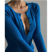 Mono sólido de manga larga BUNO-otoño, sexy, fantasía, cuello redondo, tops con botones, ajustado al cuerpo, para mujer, ropa de noche para discoteca. - details 3