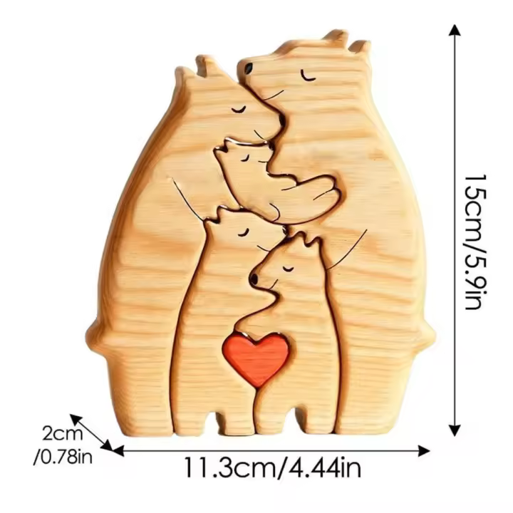 Rompecabezas de arte con tema familiar de oso de madera, creativo, divertido, personalizado, nombre de la familia, lindo rompecabezas de corazón de Arte de Color sólido, regalo - 1