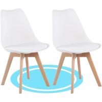 Asiento Blando, Tapizado y Patas de Madera de Haya Resistente, Blanco, 2 Sillas - details 0