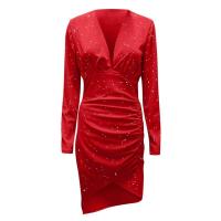 Elegante Vestido de Terciopelo para Midi Cuello en V, Manga Larga, Estampado de Cocodrilo, Abierto en la Pierna Ideal para Fiesta Nocturna y Banquete - details 4