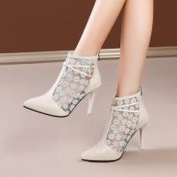 Botas huecas 2025 Primavera Verano Nuevas de tacón alto para mujer Elegantes Stiletto Malla Transpirable Punta puntiaguda Negro - details 1