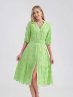 Marwin-Vestido de algodón con agujeros para mujer, Vestido informal de cintura alta con volantes y cuello en V, con volantes - details 13