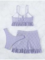Conjunto de Bikini liso para mujer, bañador Sexy de malla de cintura alta, estilo playero, traje de baño de 3 piezas con volantes para verano, 2023 - details 9