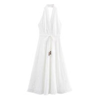 Vestido Informal para Mujer con Cuello Colgante Bordado Estilo Europeo Americano Moda de Otoño - details 1
