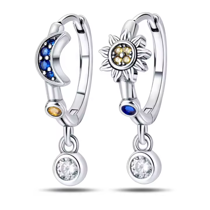 Pendientes de Ano de Plata de ley2024 100% para Mujer, Pendientes de circuito cúbica, Luna, Estrellas, mascotas, Elegantes - 1