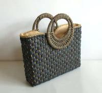 Sac De Plage Nuevas ideas de productos Verano Elegante Moda Gran capacidad Color Match Mango redondo Cartera de mujer Bolso de mano Paja B - details 6