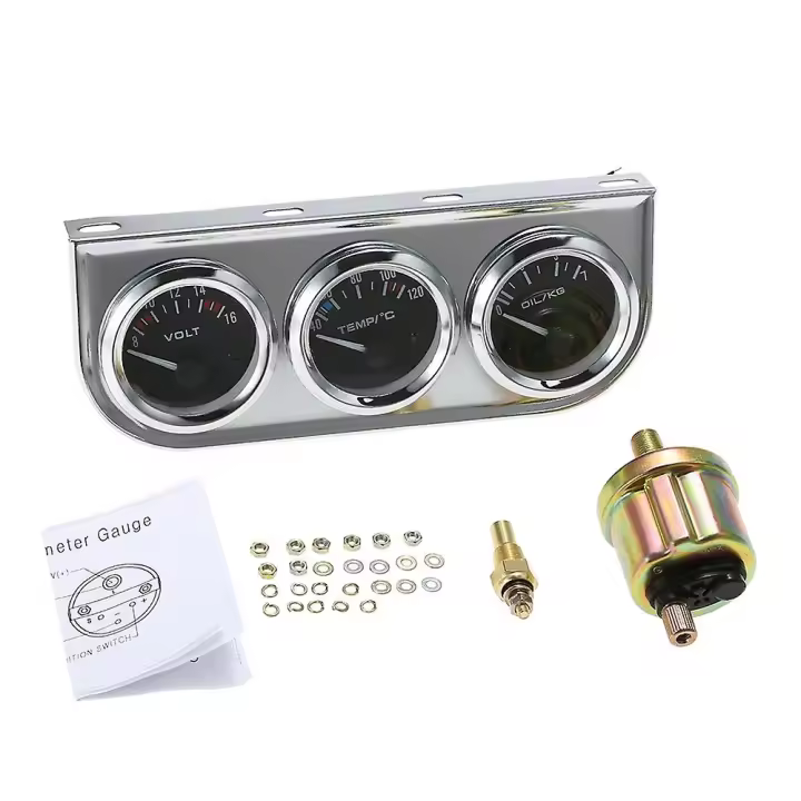 52mm presión de aceite Celsius medidor de temperatura del agua voltímetro cromado 3 en 1 Kit de calibre coche motocicleta - 1