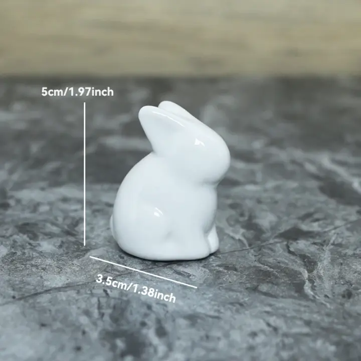 Figuritas de conejo de cerámica Kawaii, escultura de conejo de liebre, adornos de animales de jardín, decoración nórdica de Pascua para el hogar, decoración de la habitación - 1