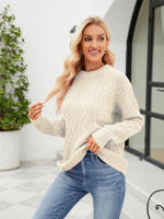 Suéter de cuello redondo de Color sólido para mujer, Jersey suelto británico, Jersey de punto rojo, Tops casuales para mujer - details 5