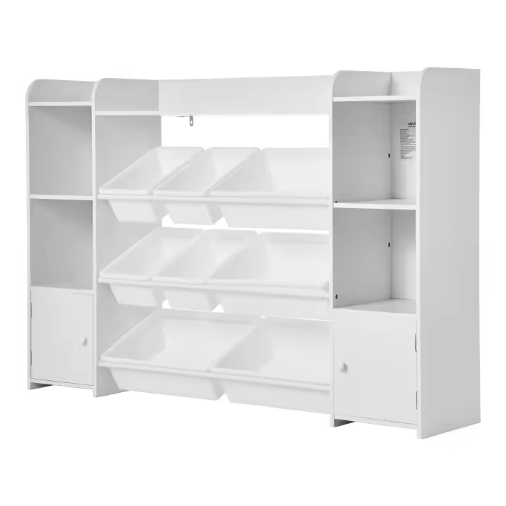 SucceBuy Organizador de juguetes y estantería para niños de 4 niveles con 8 contenedores de almacenamiento, color blanco - 1