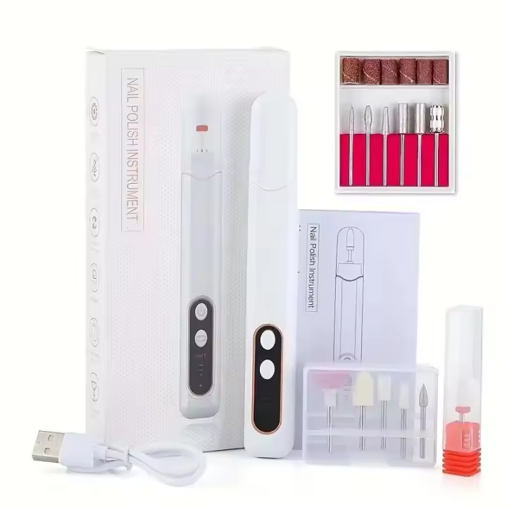 Pluma perforadora eléctrica, kit de pulido portátil recargable con 6 cabezales de pulido, máquina pulidora profesional para decoración de uñas - 1