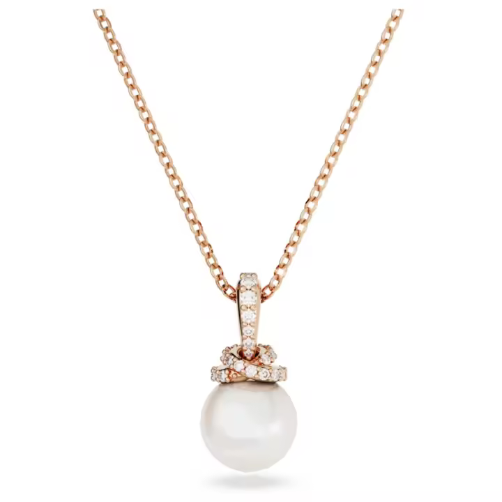 Collar con Collar de Perlas Redonda Blancias, Cadena de Oro Rosa con Piedra de circón, joya, regalo del Día DE LA Madre para Mujer - 1