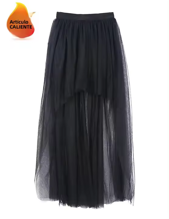 Falda gótica Punk para mujer, talla elástica, cuello alto, estilo Bo, Cosplay de Halloween, Maxi vestido asimétrico de tul suave - 1