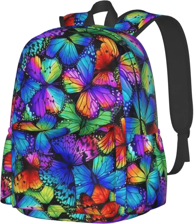Mochila de lona con mariposas de colores para mujer, bolsa informal ligera para ordenador portátil, bolso de viaje para el Campus, senderismo - 1