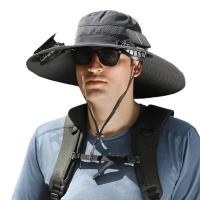 Ventilador de carga USB extraíble, gorra para senderismo al aire libre, con 2 ventiladores solares, sombrero para el sol de ala ancha para pescar - details 3