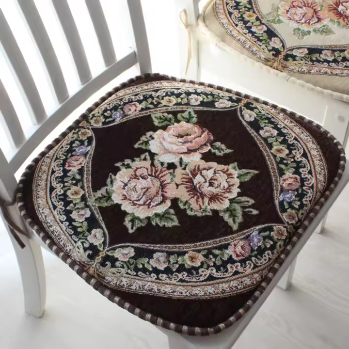 Cojín para silla de comedor de chenilla, tapete para silla bordado suave Vintage, tapete para asiento antideslizante con patrón Floral, regalos de cumpleaños - 1