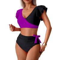 Conjunto de Traje de Baño para Mujer de Dos Piezas Sexy Bikini con Corte Curvo y Almohadilla para el Pecho Traje de Baño de Cintura Alta con Sujetador de Manga con Volantes - details 27