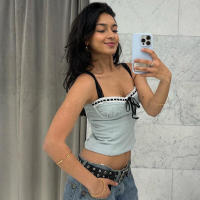 BUNO-Tops cortos azules sin mangas para mujer, camiseta sin mangas informal ajustada, ropa de calle estética Vintage Y2K, 2025 - details 4