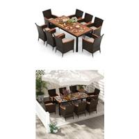 Conjunto de Muebles de Jardín 3 Piezas, 2 Sillones de Polirratán y 1 Mesa con Tablero de Cristal, Juego de Bistro con Cojines, Mesa y Silla para Terraza, Jardín, Patio - details 28
