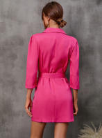 Vestido de traje informal para mujer, chaqueta de manga de tres cuartos, cuello en V, botones, Rosa S - details 7