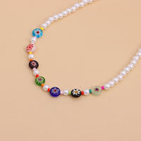 Collar de perlas de cristal con flores coloridas para mujer, collar corto geométrico de moda - details 2
