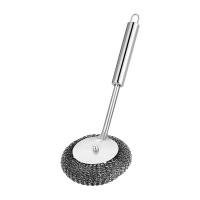 Stainless Steel Sponge Scourer with Comfortable Handle Kitchen Cleaning Brush for Kitchen Dishes and Plates Tiles Basins Sink