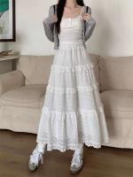 Falda Larga de Pastel Hueco Blanco Cintura Alta MIDI, Borduras con Fragmentos de Ballet, Estilo de Primavera para Damas - details 6