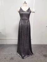 Elegante vestido de noche de fiesta para mujer, vestido largo suelto de Color sólido con tirantes y purpurina, Sexy y el - details 4