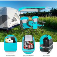 Sillas de Camping Plegables, Silla Plegable Portátil Doble con Bolsa de Transporte Refrigeradora, Silla de Picnic de 2 Asientos para Exteriores con Mesa y Dosel Desmontable (Azul) - details 21