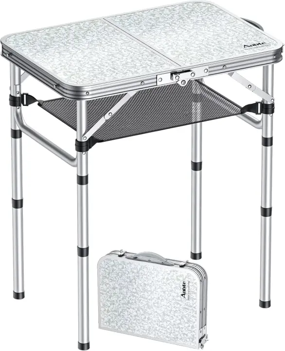 Mesa de Camping Plegable Portátil Longitud Ajustable Impermeable Negro Ideal para BBQ en la Playa - 1