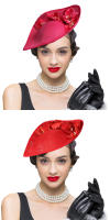 Sombrero de Fedora Floral de Lujo Accesorio de Cabello para Mujer para Fiesta de Cóctel, Derby, Bodas, Festivales de Caballo Limpieza Seca, Algodón Exterior, Poliéster Forro - details 1