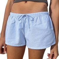 Pantalones cortos informales a rayas para mujer, ropa con cordón en la cintura elástica, pantalones holgados de pierna ancha, ropa de calle estética - details 0