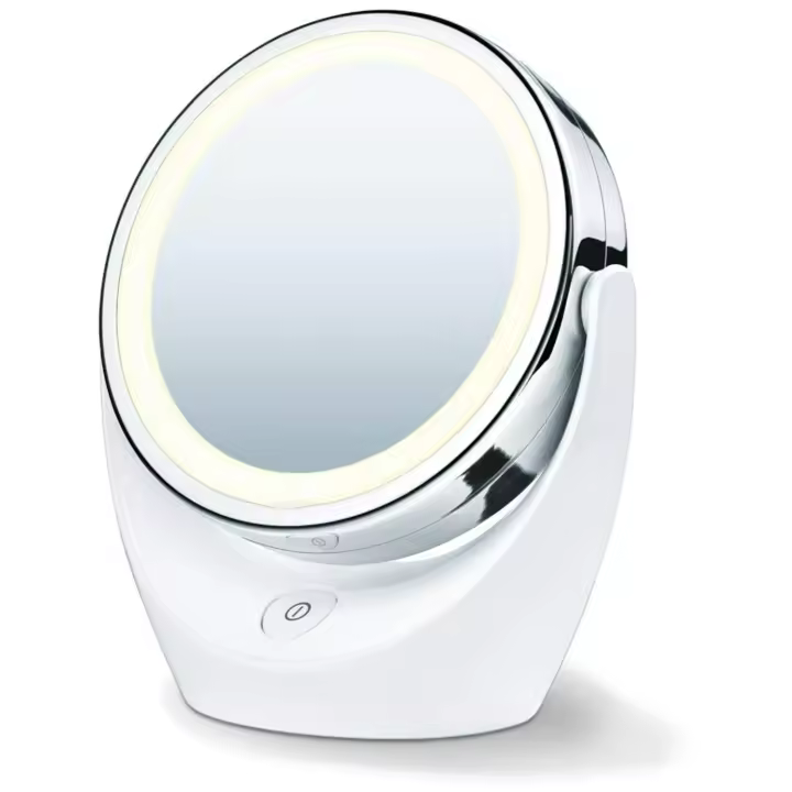Espejo de maquillaje de tocador cosmético de doble cara con aumento de 5x, iluminado con luces LED, rotación giratoria de 360 °, inalámbrico - 1
