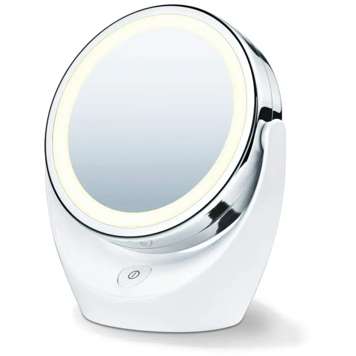 Espejo de maquillaje de tocador cosmético de doble cara con aumento de 5x, iluminado con luces LED, rotación giratoria de 360 °, inalámbrico - 1